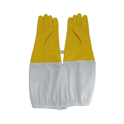 comprare Guanti gialli dell'unità di elaborazione per apicoltura con i guanti bianchi di sicurezza di apicoltura della manica del panno con il polsino lungo fabbricazione online