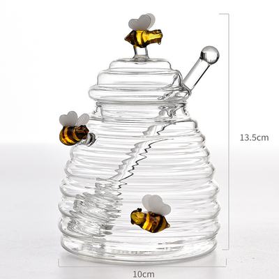comprare Vaso per miele trasparente da 450 ml con bastoncino per mescolare e decorazione a forma di ape fabbricazione online