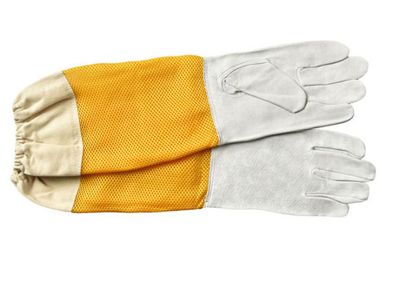 comprare Guanti apicoltori in pelle di pecora a prova di griglia ventilati in giallo fabbricazione online