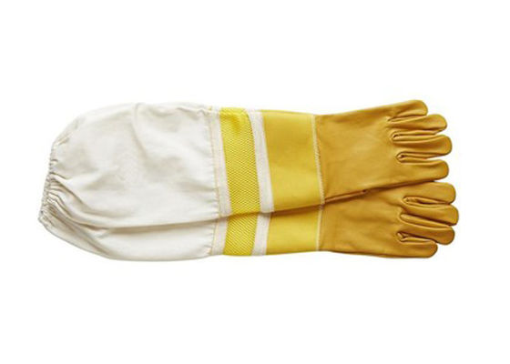 comprare Guanti di pelle di capra Guanti di abete Protezione del polso in cuoio Manichetta di tela a mezza ventilazione per l'apicoltura fabbricazione online