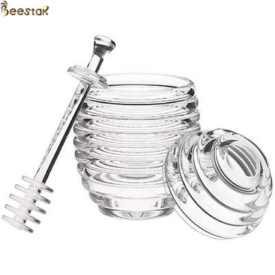 comprare Due tipi vaso e cucchiaio trasparenti del miele dell'ape con la mescolatura barattolo di cristallo del miele di Rod di mini fabbricazione online