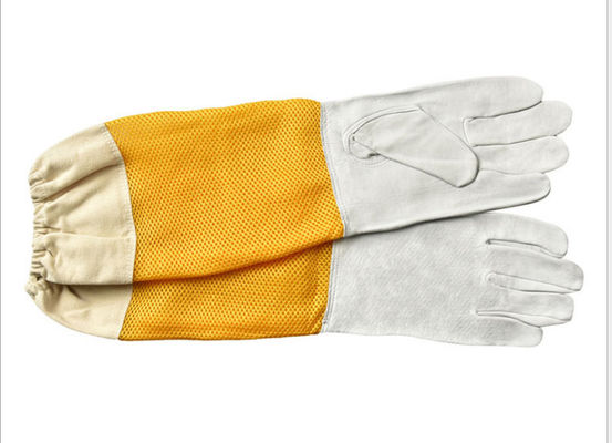 L - XL Guanti da apicoltura in pelle di pecora bianca con manica ventilata gialla morbida