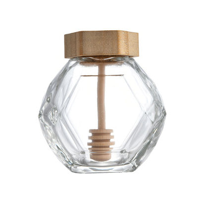 Copertura di Honey Hexagon Jar With Wooden di vetro 380ML e spruzzata di legno Antivari