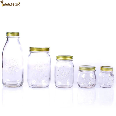 Fiore scolpito Honey Glass Jar And Spoon Honey Container trasparente